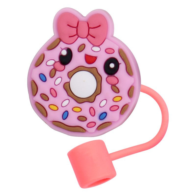 Wholesale 10pcs Cartoon Silicone Donut Straw Cap Dust Plug Cup Accessories